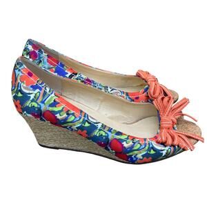 Unisa women’s Unastor floral blue/orange wedge platform heels shoes (size 8.5)